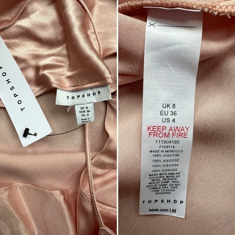 New Topshop Cowl Back Satin Midi Slip Dress in Blush | Size 4
